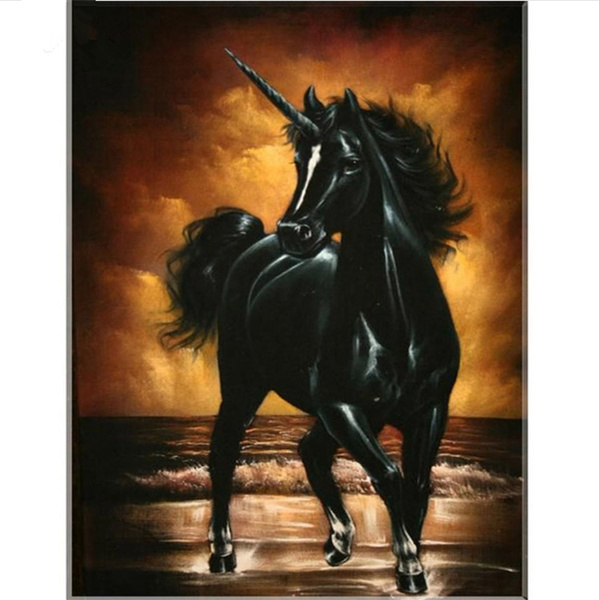 Sewing Art Crafts Diamond Painting Black Horse Running Horse